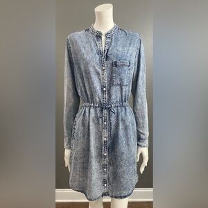 Cloth and Stone  Acid-Wash Denim Button up Mini dress /Shirt Dress Size M
